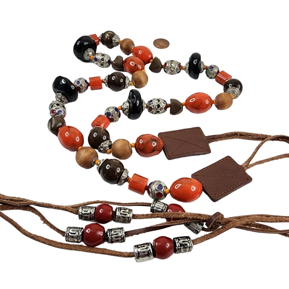 Vintage Boho Belt Art Beads Leather Retro Hippie Bohemian Colorful Orange - Picture 9 of 14
